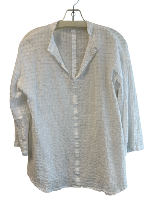 Eileen Fisher Size XS White Organic Cotton Long Sleeve Round Split Neck Top White / XS