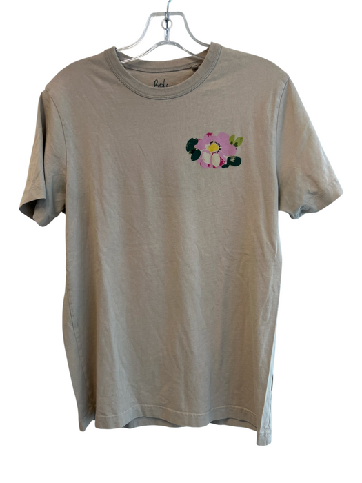 Boden Size Small Tan Cotton Short Sleeve Crew Neck Flower Detail T Shirt Top Tan / Small