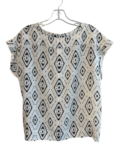 Theory Size Small White & Black Silk All Over Print Back Zip Drop Shoulder Top White & Black / Small
