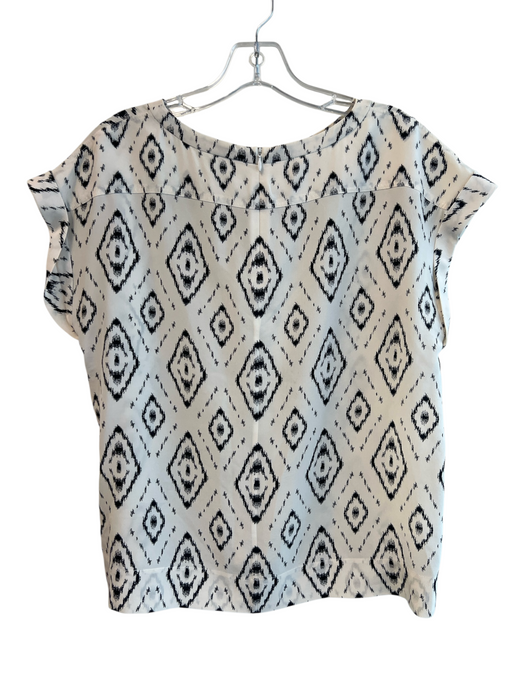 Theory Size Small White & Black Silk All Over Print Back Zip Drop Shoulder Top White & Black / Small