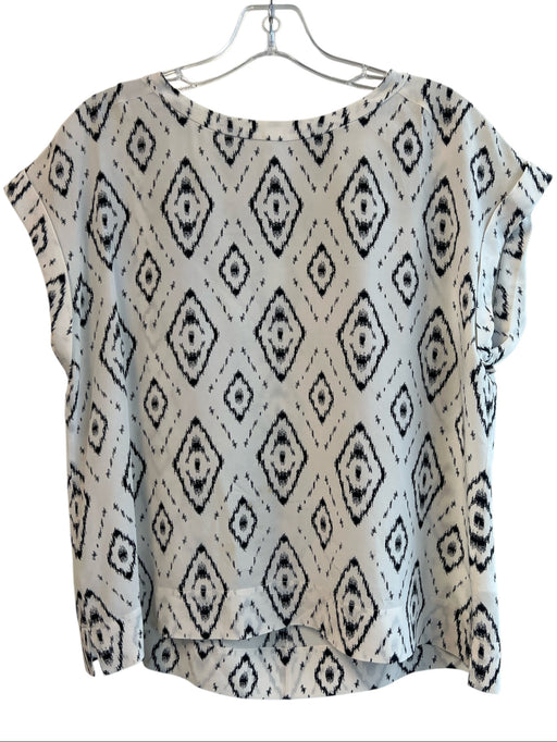 Theory Size Small White & Black Silk All Over Print Back Zip Drop Shoulder Top White & Black / Small