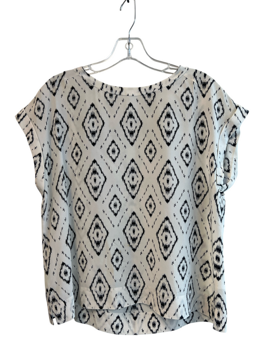 Theory Size Small White & Black Silk All Over Print Back Zip Drop Shoulder Top White & Black / Small
