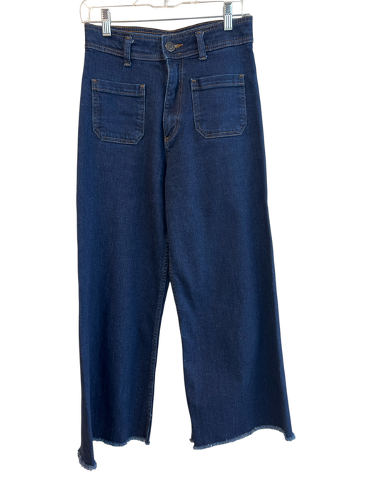 Zara Size 6 Dark Wash Cotton Blend High Rise Zip Fly 4 Pocket Wide Leg Jeans Dark Wash / 6