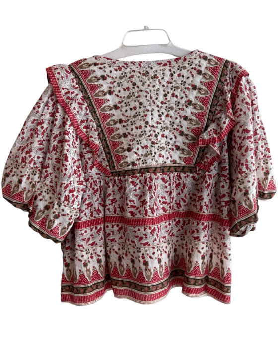 Calypso St. Barth Size XL Red 100% Cotton Paisley Floral Tie Detail Top Red / XL