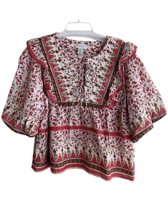Calypso St. Barth Size XL Red 100% Cotton Paisley Floral Tie Detail Top Red / XL