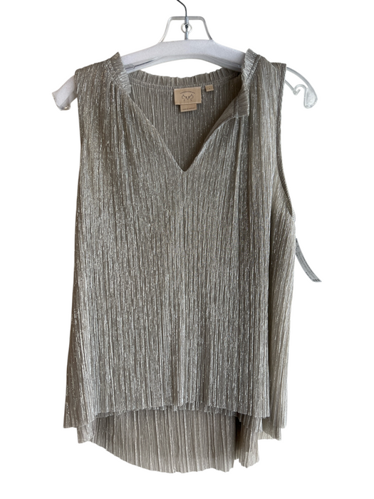 Vanessa Virginia Size XS Silver Polyester Metallic Thread Pleated V Neck Top Silver / XS