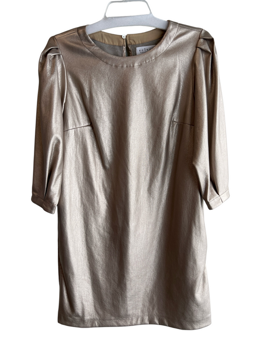 Velvet Size M Gold Polyurethane Faux Leather Metallic Short Sleeve Mini Dress Gold / M