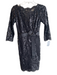 Tadashi Shoji Size 2P Black Cotton Blend Sequin Ribbon Waist 3/4 Sleeve Dress Black / 2P