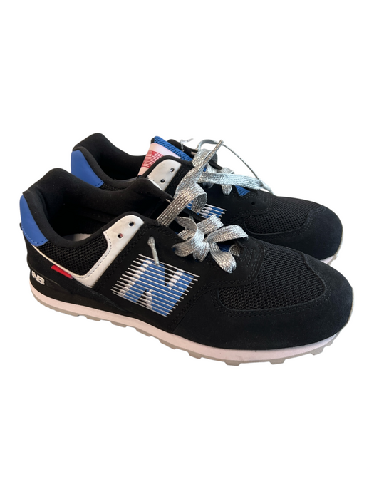 New Balance Shoe Size 8 Black Suede leather Rubber Sole Metallic Laces 574 Shoes Black / 8