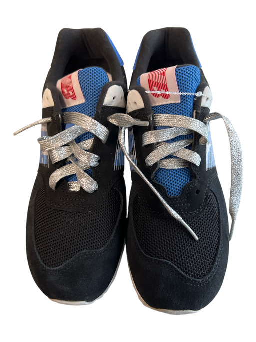 New Balance Shoe Size 8 Black Suede leather Rubber Sole Metallic Laces 574 Shoes Black / 8