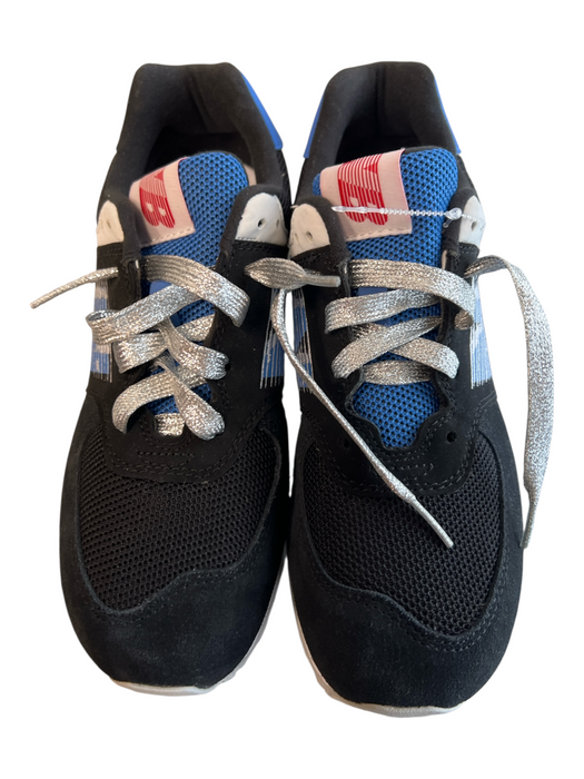 New Balance Shoe Size 8 Black Suede leather Rubber Sole Metallic Laces 574 Shoes Black / 8