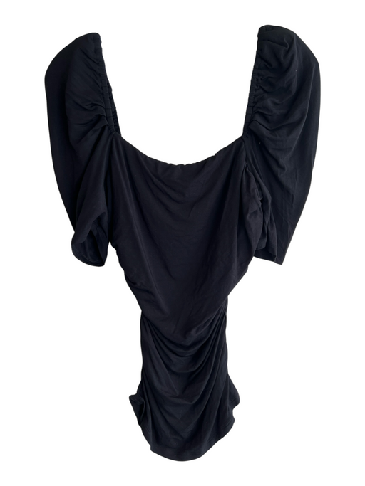 Frame Size S Black Modal Stretch Square Neck Cinch  Details Short Sleeve Top Black / S