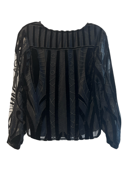 Eva Franco Size S Black Polarized Long Sleeve Velvet Accents Semi Sheer Top Black / S
