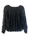 Eva Franco Size S Black Polarized Long Sleeve Velvet Accents Semi Sheer Top Black / S