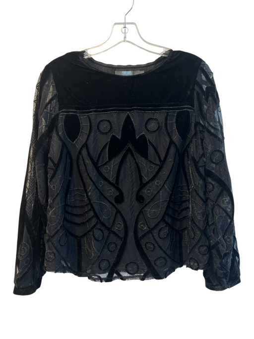 Eva Franco Size S Black Polarized Long Sleeve Velvet Accents Semi Sheer Top Black / S