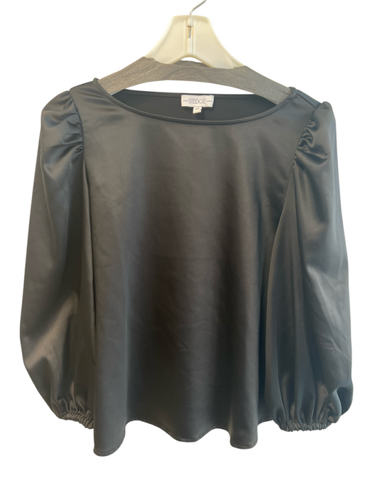 Sedge Size S Black Polyester Long Sleeve Balloon Sleeve Satin Scoop neck Top Black / S