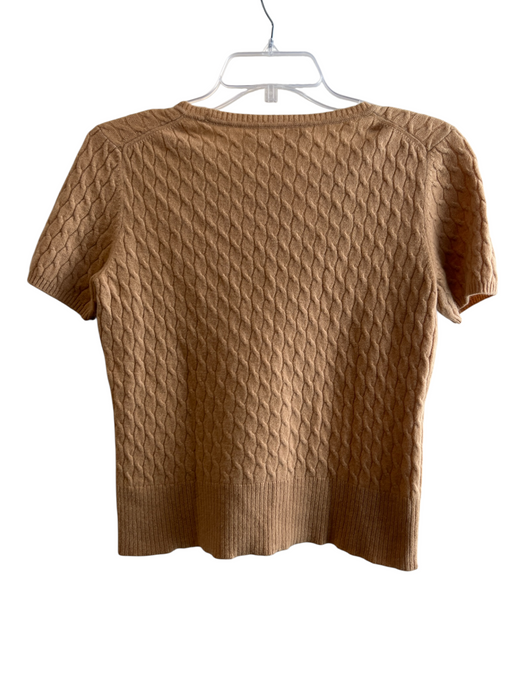 Saks Fifth Ave Size L Brown Cashmere Knit Short Sleeve Woven Detail Sweater Brown / L