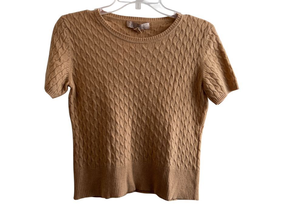 Saks Fifth Ave Size L Brown Cashmere Knit Short Sleeve Woven Detail Sweater Brown / L