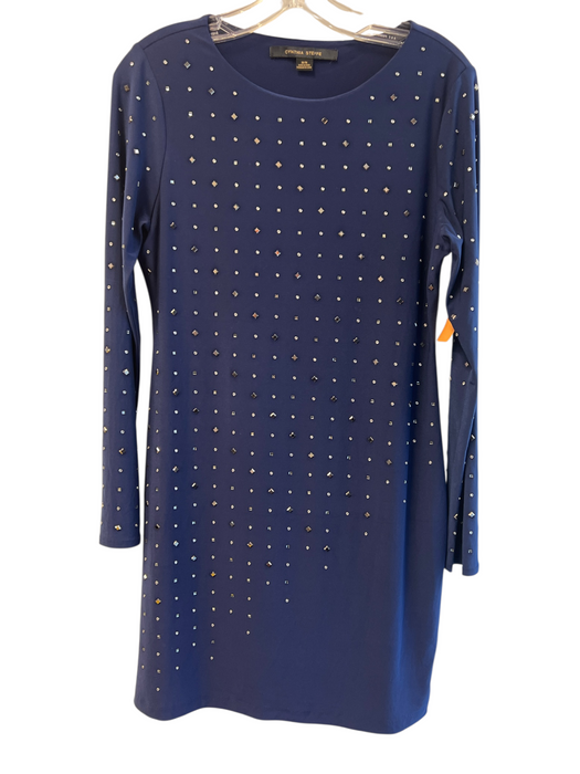 Cynthia Steffe Size M Blue Polyester Blend Long Sleeve Beaded Design Dress Blue / M