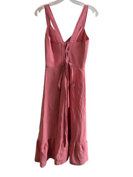 Rebecca Taylor Size 4 Pink Linen Sleeveless seam detail V Neck Corset Back Dress Pink / 4