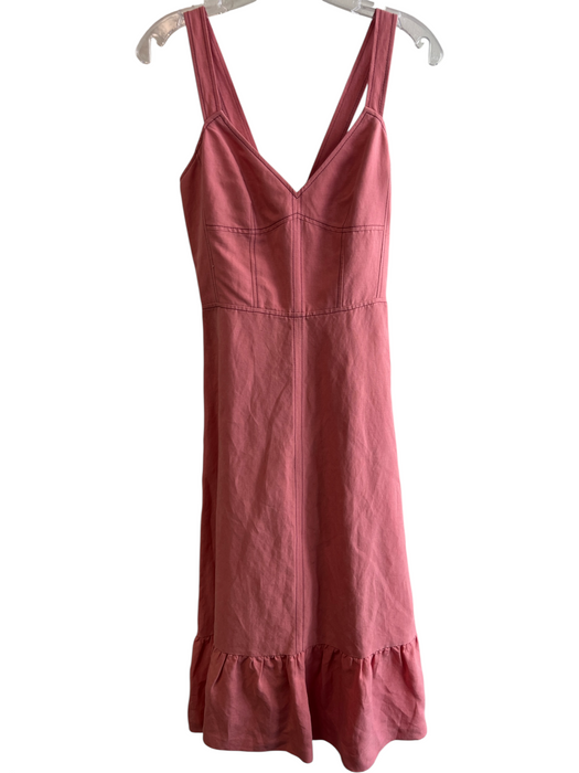 Rebecca Taylor Size 4 Pink Linen Sleeveless seam detail V Neck Corset Back Dress Pink / 4