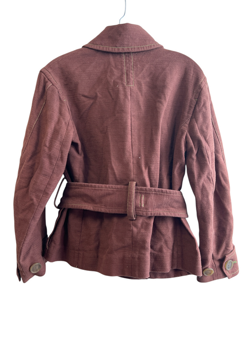 Vince Size XS Brown Cotton Blend Long Sleeve seam detail Collar Waist Tie Jacket Brown / XS