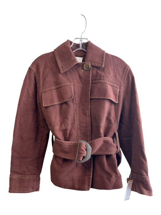 Vince Size XS Brown Cotton Blend Long Sleeve seam detail Collar Waist Tie Jacket Brown / XS