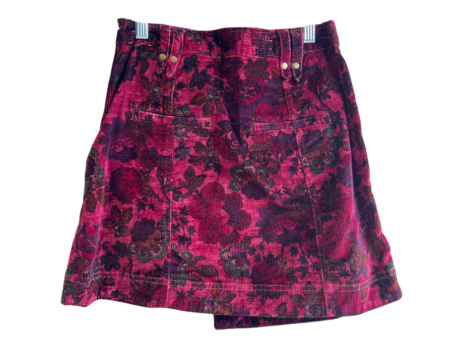 Pilcro Size 0 Red & Pink Cotton Blend Corduroy Floral Print Fold Over Skirt Red & Pink / 0