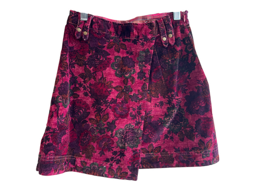 Pilcro Size 0 Red & Pink Cotton Blend Corduroy Floral Print Fold Over Skirt Red & Pink / 0