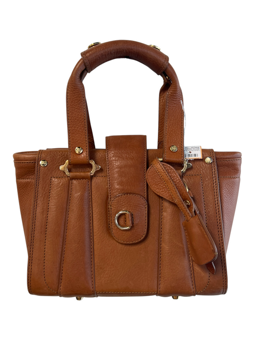 Burberry Tan Pebble Leather goldtone hardware Double Handle Magnetic Flap Bag Tan / Small