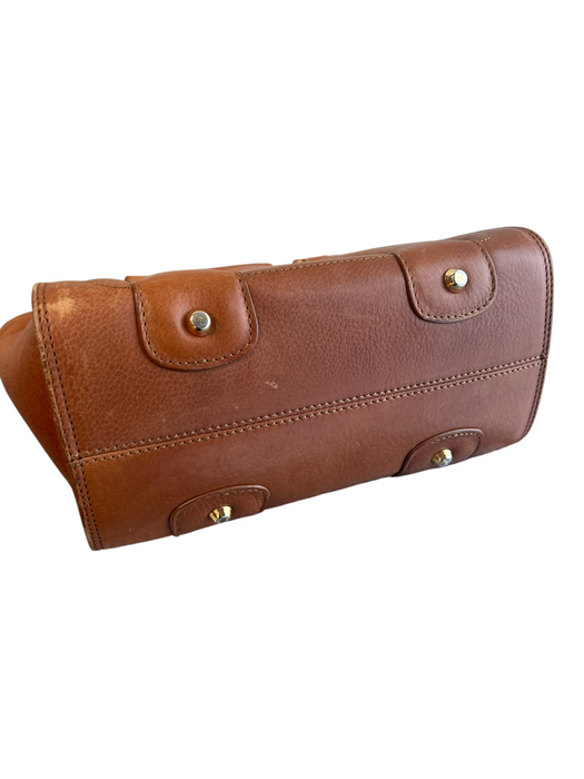 Burberry Tan Pebble Leather goldtone hardware Double Handle Magnetic Flap Bag Tan / Small