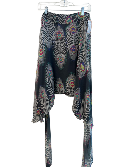 Matthew Williamson Size UK8/US4 Gray Missing Fabric Tag Silk Peacock Belt Skirt Gray / UK8/US4