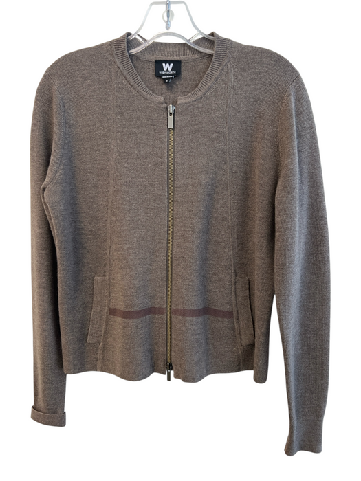 W by Worth Size S Brown Wool Blend Knit kangaroo Pocket 2 way zipper Sweater Brown / S