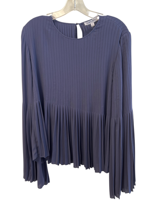 Elizabeth And James Size M Navy Polyester Pleated Round Neck Keyhole Back Top Navy / M