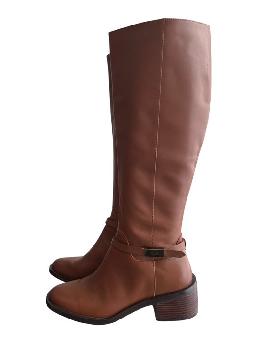 Linea Paolo Shoe Size EST 8 Brown Leather Knee High Side Zipper Riding Boots Brown / EST 8