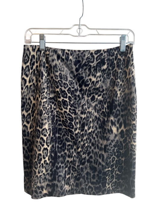 W Worth Size 2 Black Corduroy Rayon Blend Leopard Invisible Side Zip Mini Skirt Black / 2
