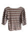 Nation Size M Brown 100% Pima Cotton Smocked Ginham V Neck Snap button Top Brown / M