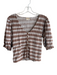 Nation Size M Brown 100% Pima Cotton Smocked Ginham V Neck Snap button Top Brown / M