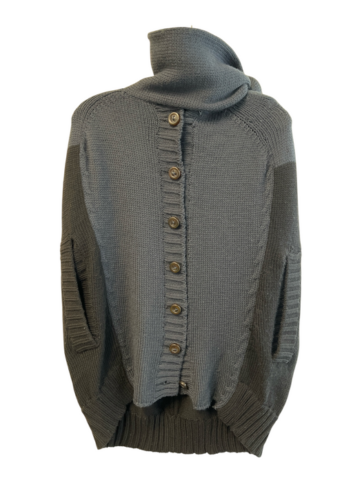 Marc By Marc Jacobs Navy Merino Wool Knit Sleeve Detail Button Sweater Poncho Navy / One Size