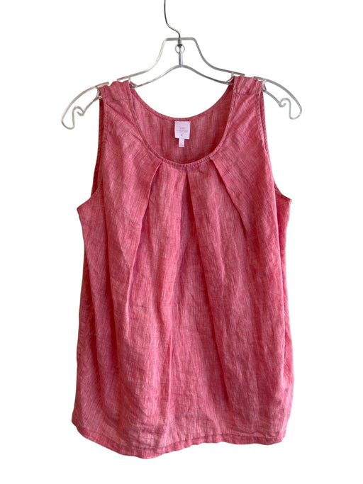 Ann Mashburn Size M Pink 100% Linen Sleeveless Solid Pleated Round Neck Top Pink / M
