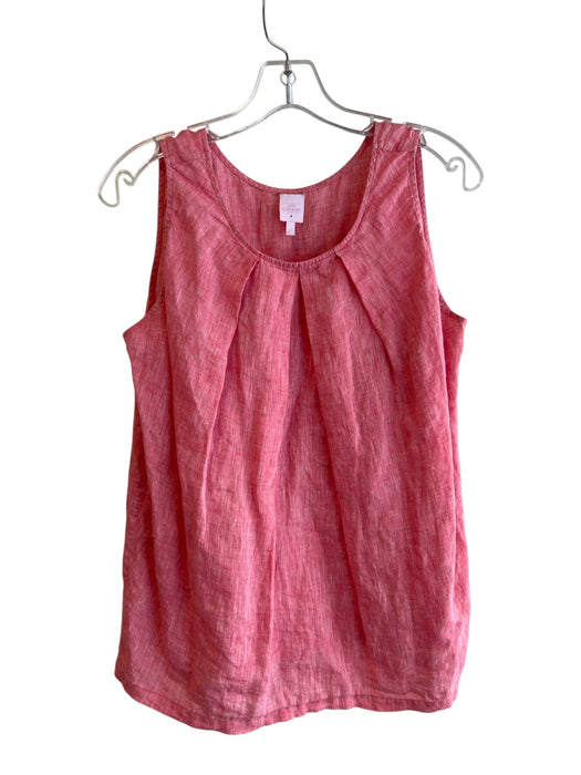 Ann Mashburn Size M Pink 100% Linen Sleeveless Solid Pleated Round Neck Top Pink / M