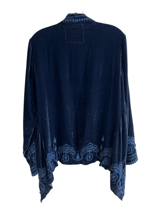 JW Los Angeles Size S Blue Rayon & Silk Velvet Embroidered Open Front Jacket Blue / S