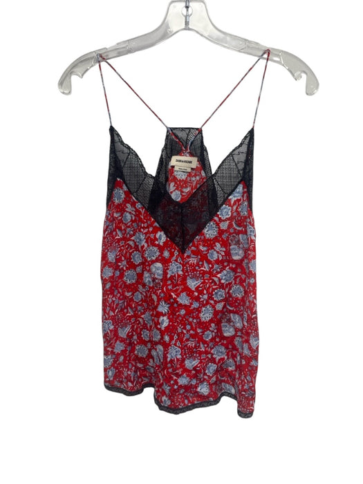 Zadig & Voltaire Size S Red, Blue, Black Viscose Lace Detail Floral Tank Top Red, Blue, Black / S