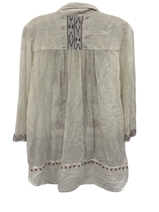 Johnny Was 3J Size S Cream, Red, Blue Cotton Long Sleeve Floral Embroidery Top Cream, Red, Blue / S