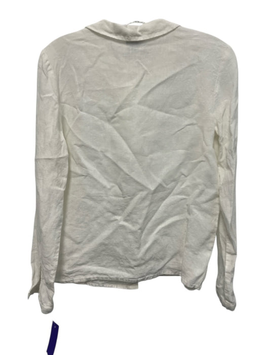 Son de Flor Size S Cream White Linen Long Sleeve Peter Pan Collar Button Up Top Cream White / S