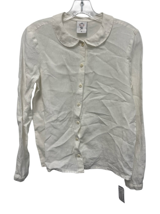 Son de Flor Size S Cream White Linen Long Sleeve Peter Pan Collar Button Up Top Cream White / S