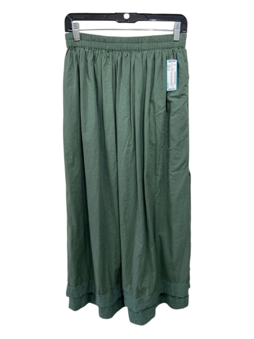 Mirth Size S Forest Green Cotton Elastic Waist Tiered Texture Block Midi Skirt Forest Green / S