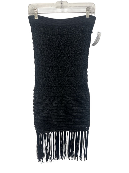 Club Monaco Size XS Black Polyester & Rayon Midi Crochet Fringe Skirt Black / XS