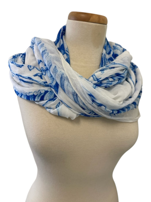 Rinnovo Studio White & Blue Viscose Floral scarf White & Blue