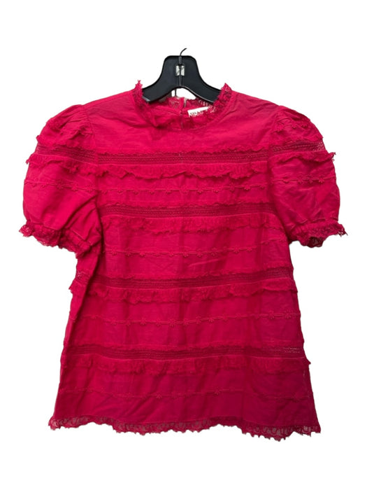 Ulla Johnson Size 0 Magenta Pink Cotton Short Puff Sleeve Lace Trim Top Magenta Pink / 0
